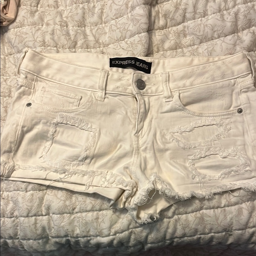 Express White Distressed Denim Shorts